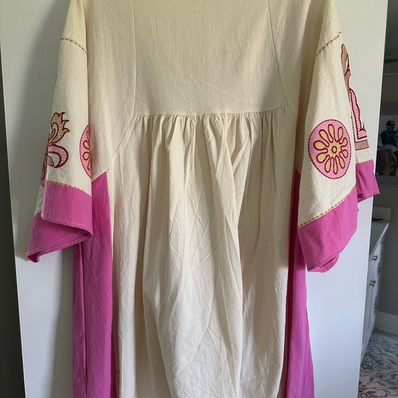 Vibrant Pink and Cream Embroidered Mini Dress - Picture 6 of 8